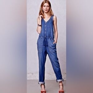 Anthropologie Holding Horses Blue Jean Denim Overalls Jumpsuit Jumper Women Sz 2